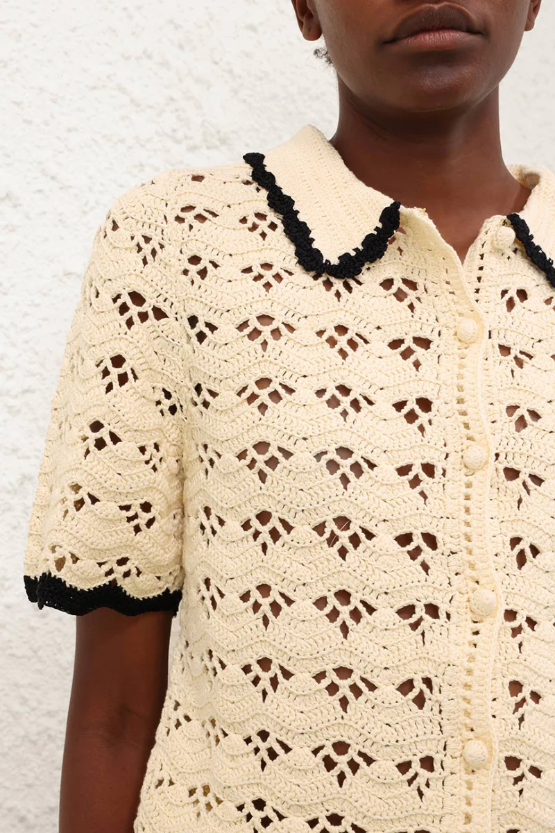 Aster Crochet Polo Top - Image 2