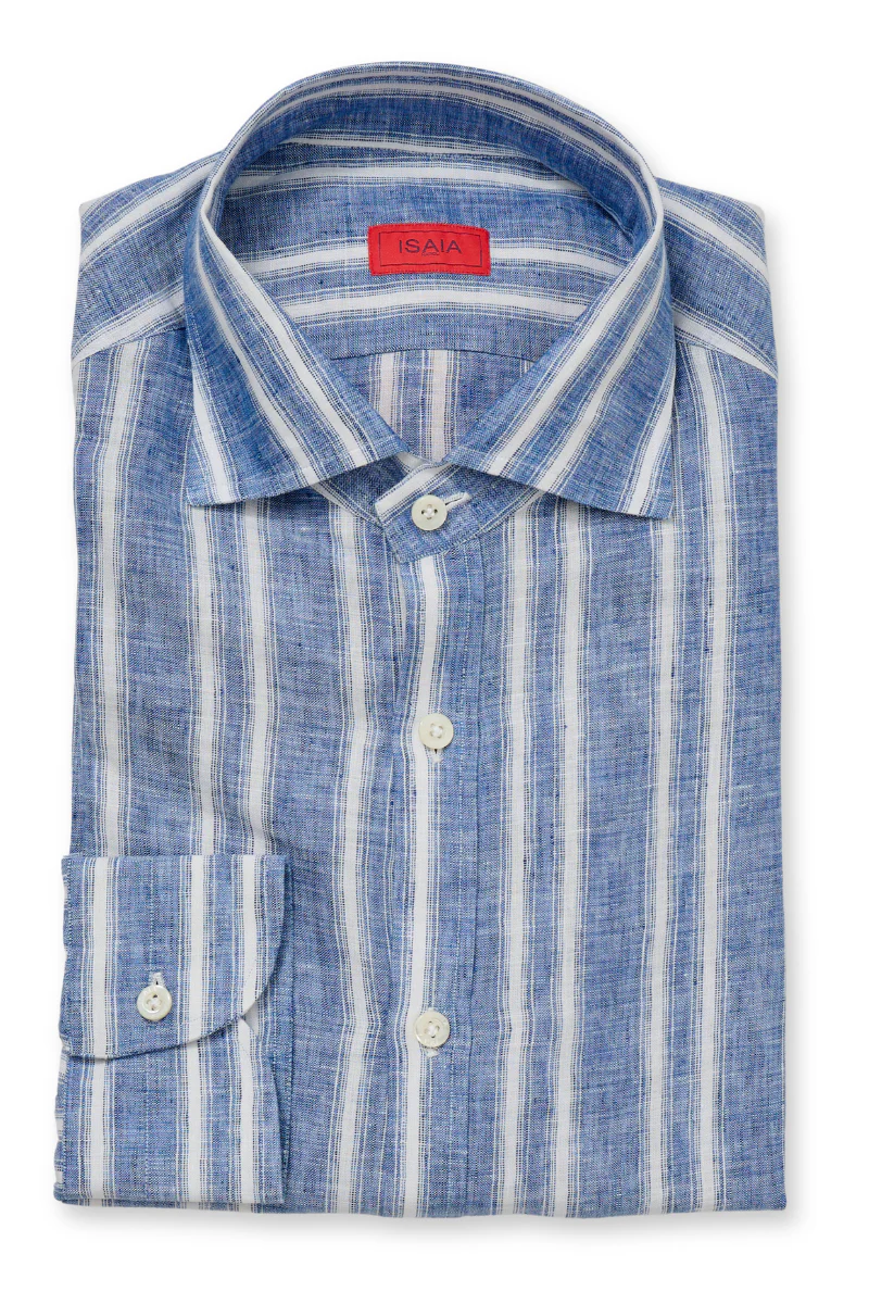 Blue Linen Striped Shirt