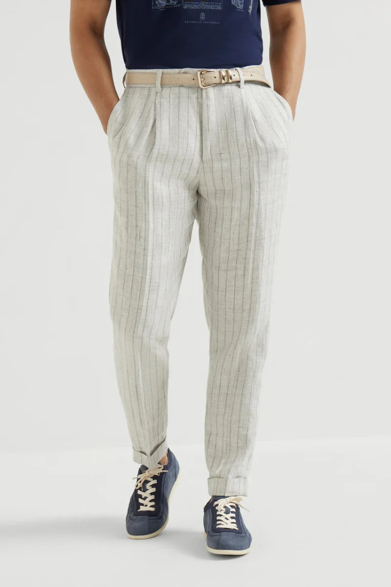 Chalk Stripe Linen Twill Trousers - Image 2