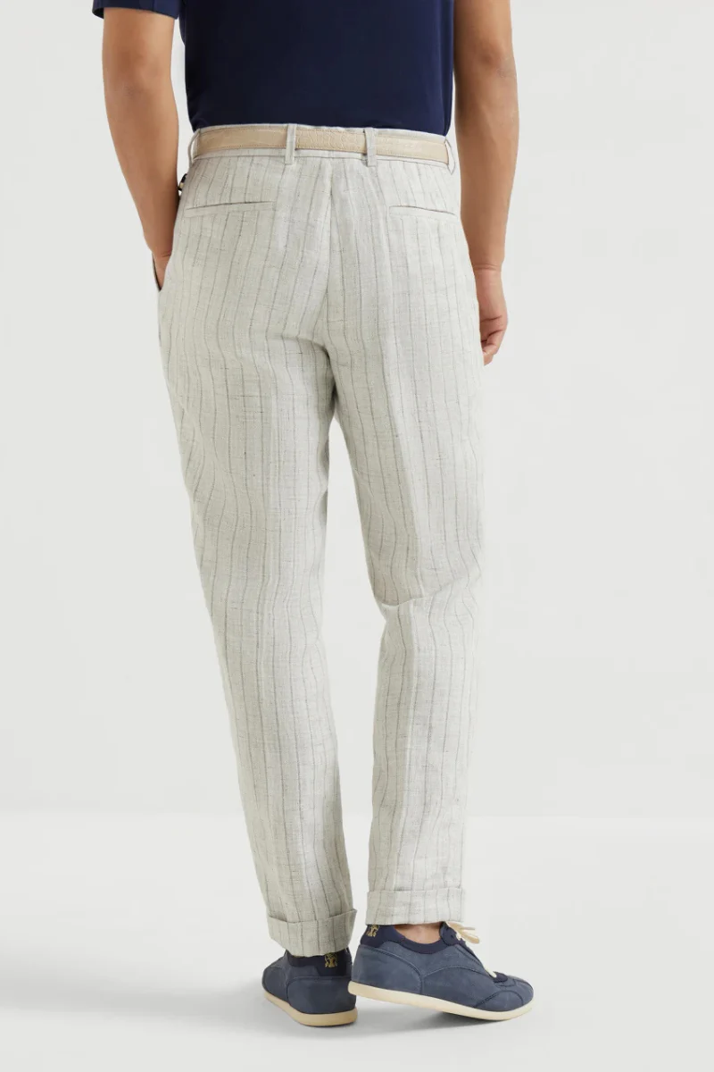 Chalk Stripe Linen Twill Trousers - Image 3