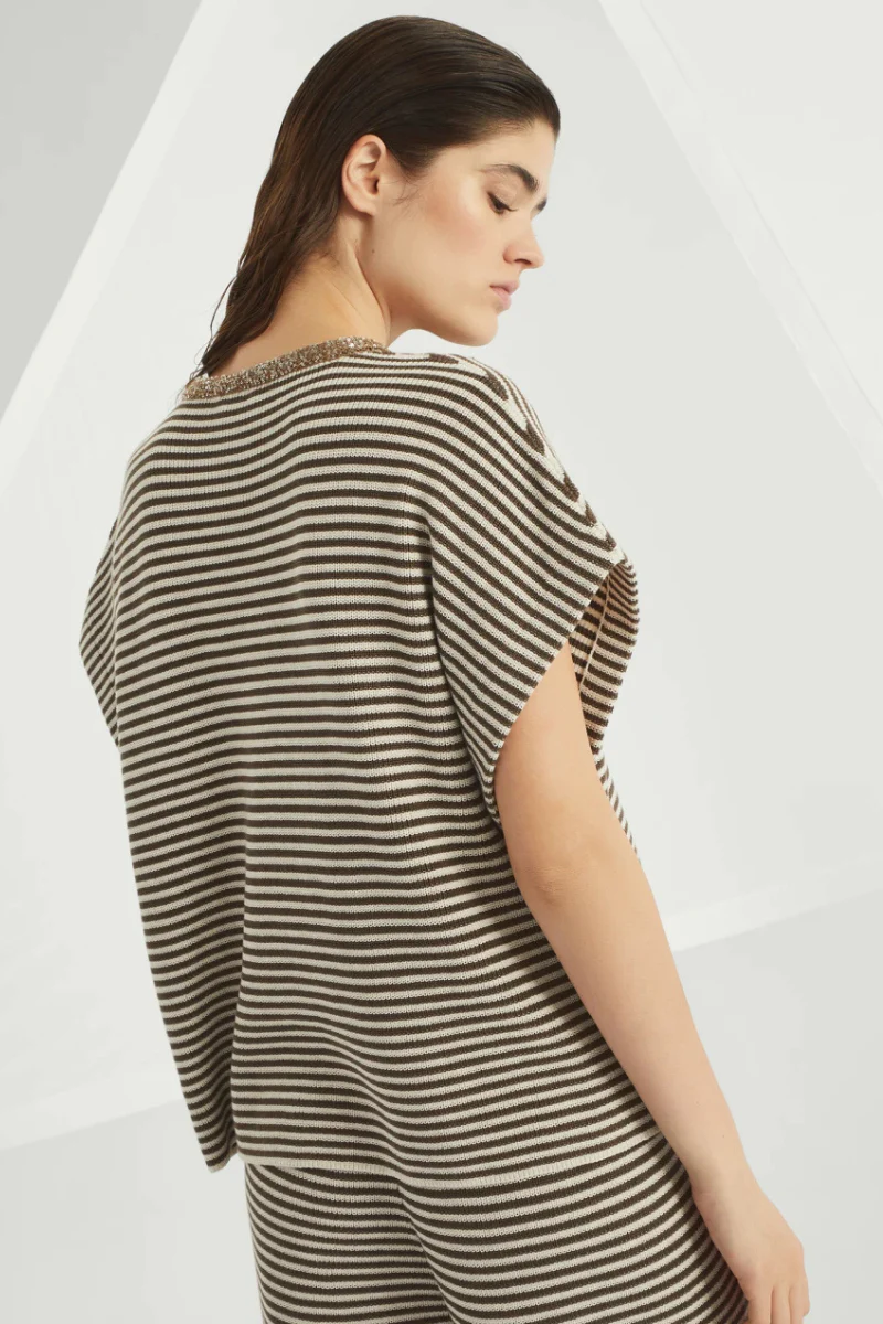 Dazzling Collar Striped Top - Image 3