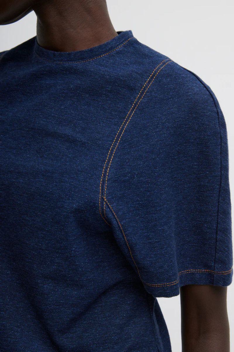 Denim Knit Shrunken T-Shirt - Image 3