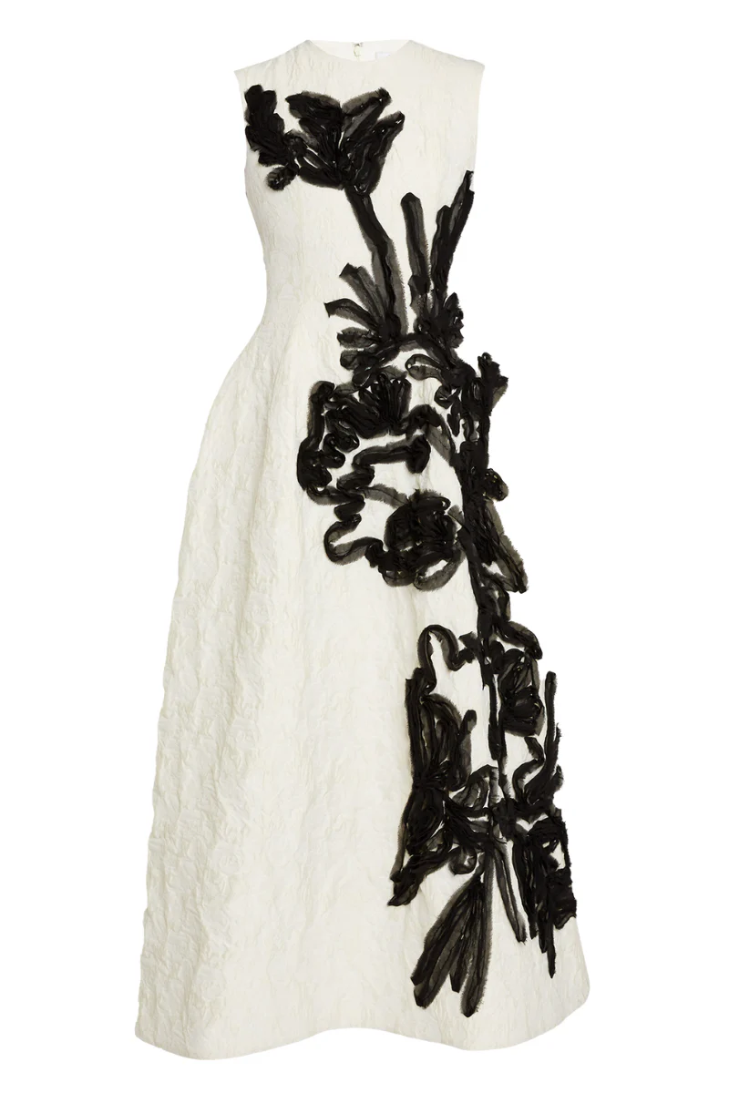 Embroidered Jacquard Flared Midi Dress