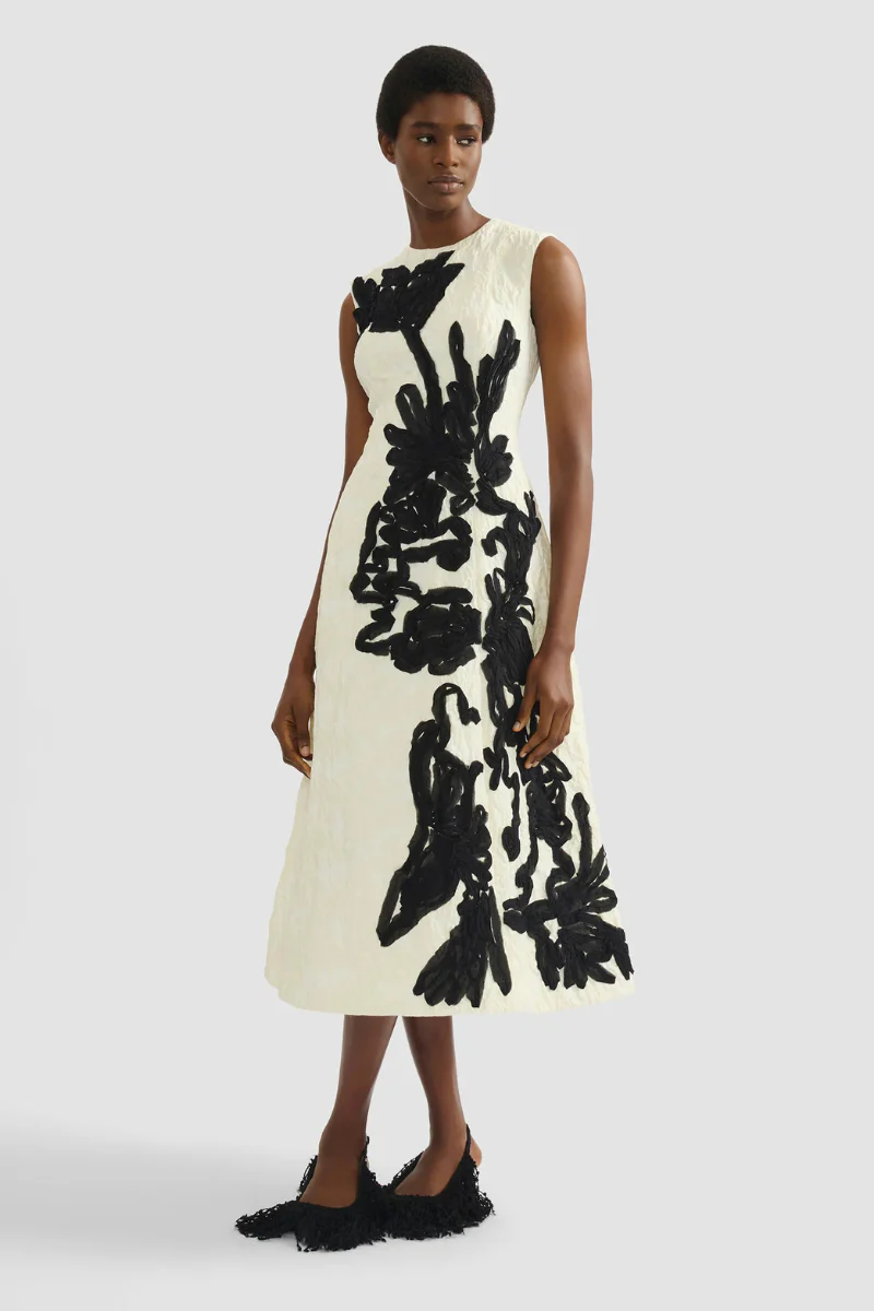 Embroidered Jacquard Flared Midi Dress - Image 2