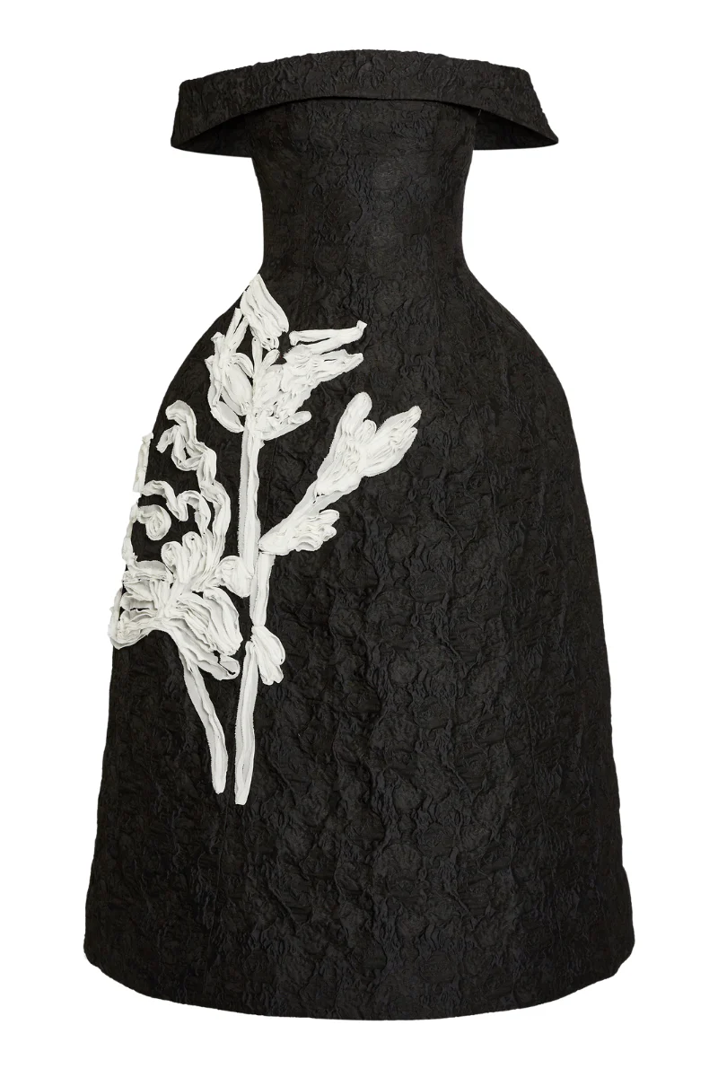 Embroidered Jacquard Off-The-Shoulder Midi Dress