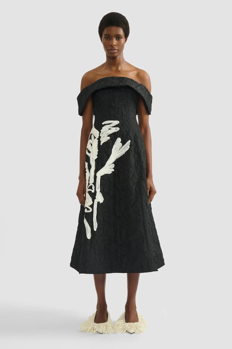 Embroidered Jacquard Off-The-Shoulder Midi Dress - Image 2