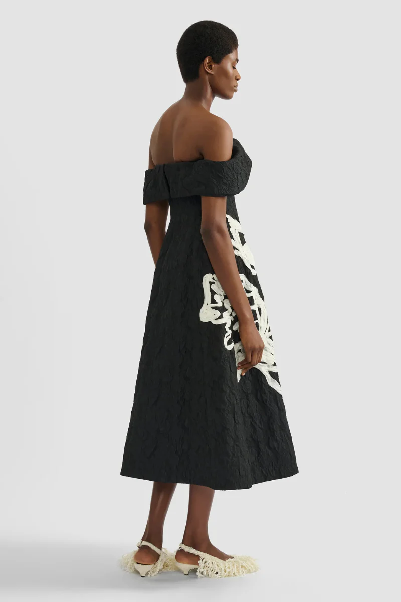 Embroidered Jacquard Off-The-Shoulder Midi Dress - Image 4