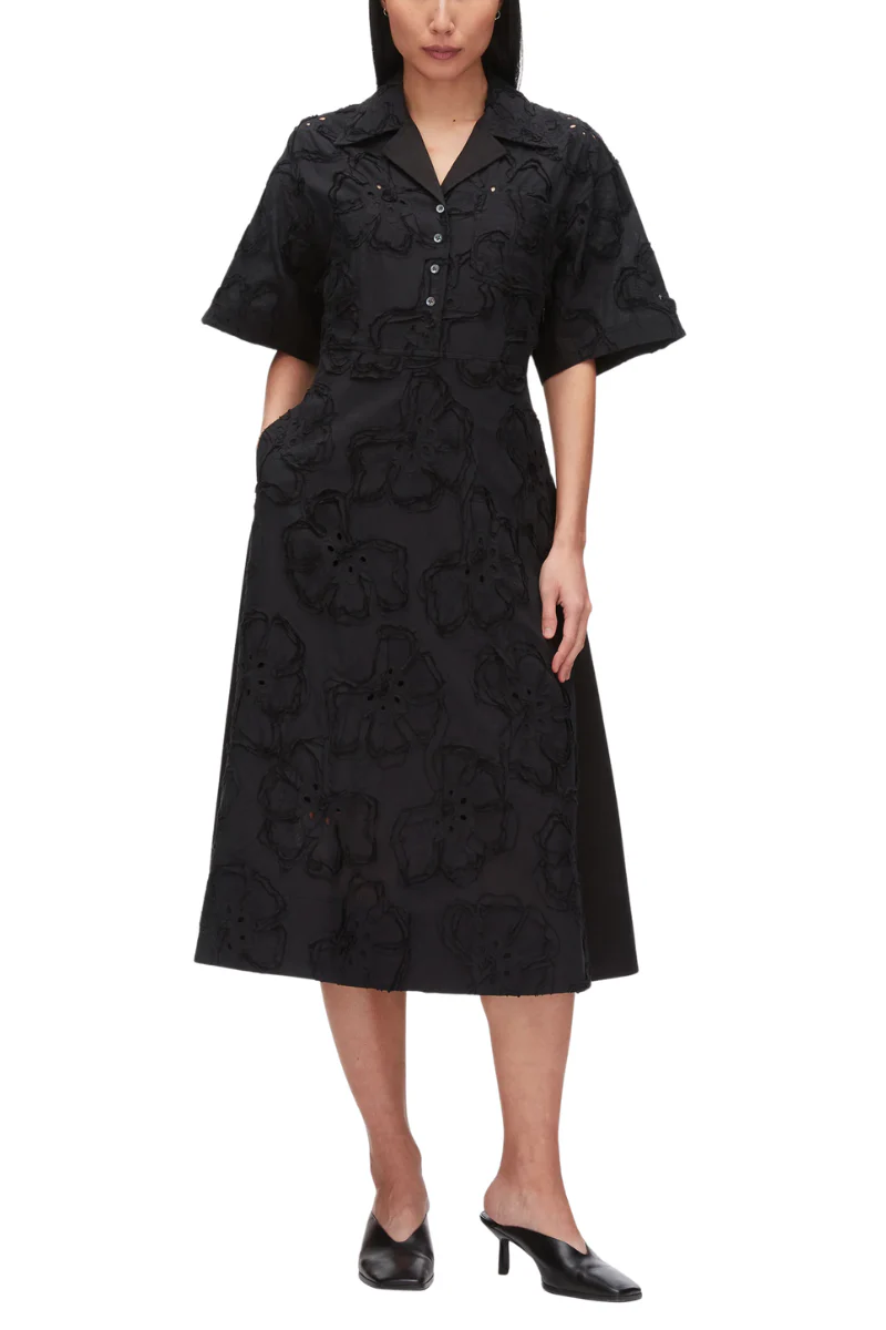 Embroidered Midi Shirt Dress