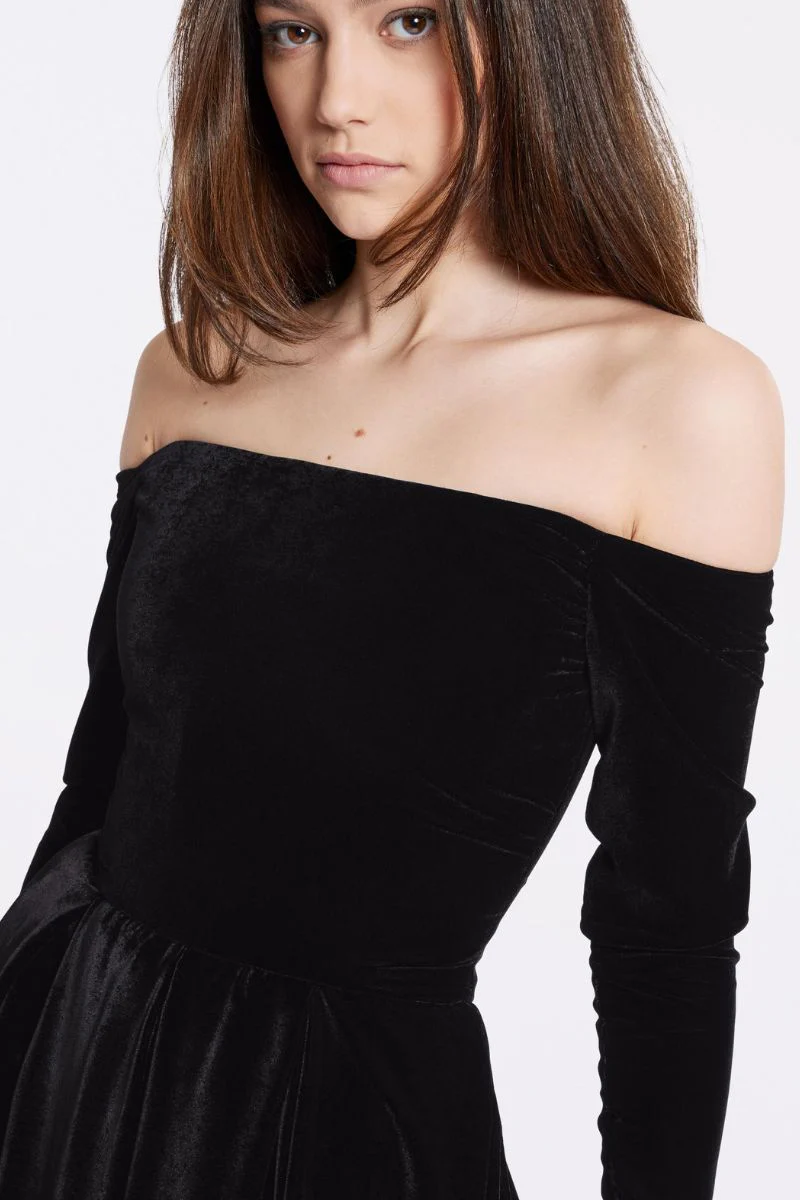Embroidered Velvet Long Dress - Image 2