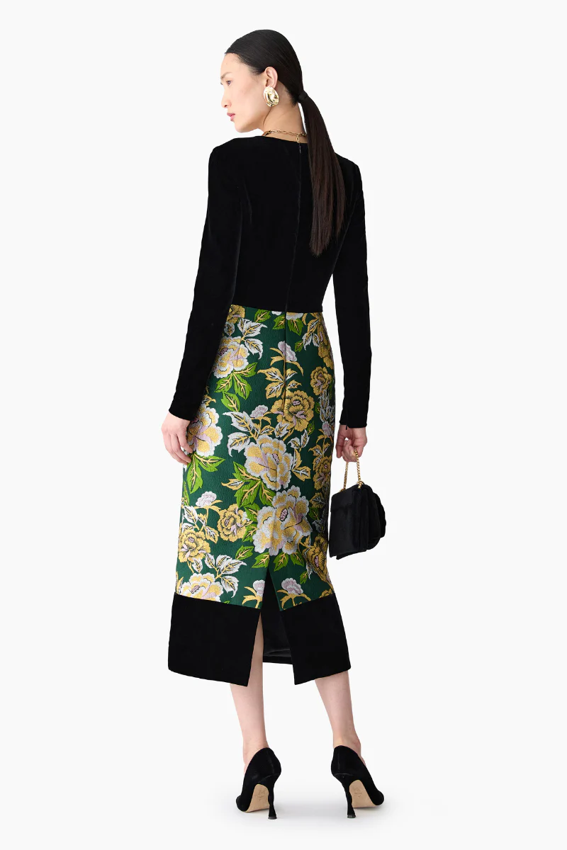 Floral Jacquard and Velvet Midi Dress - Image 3