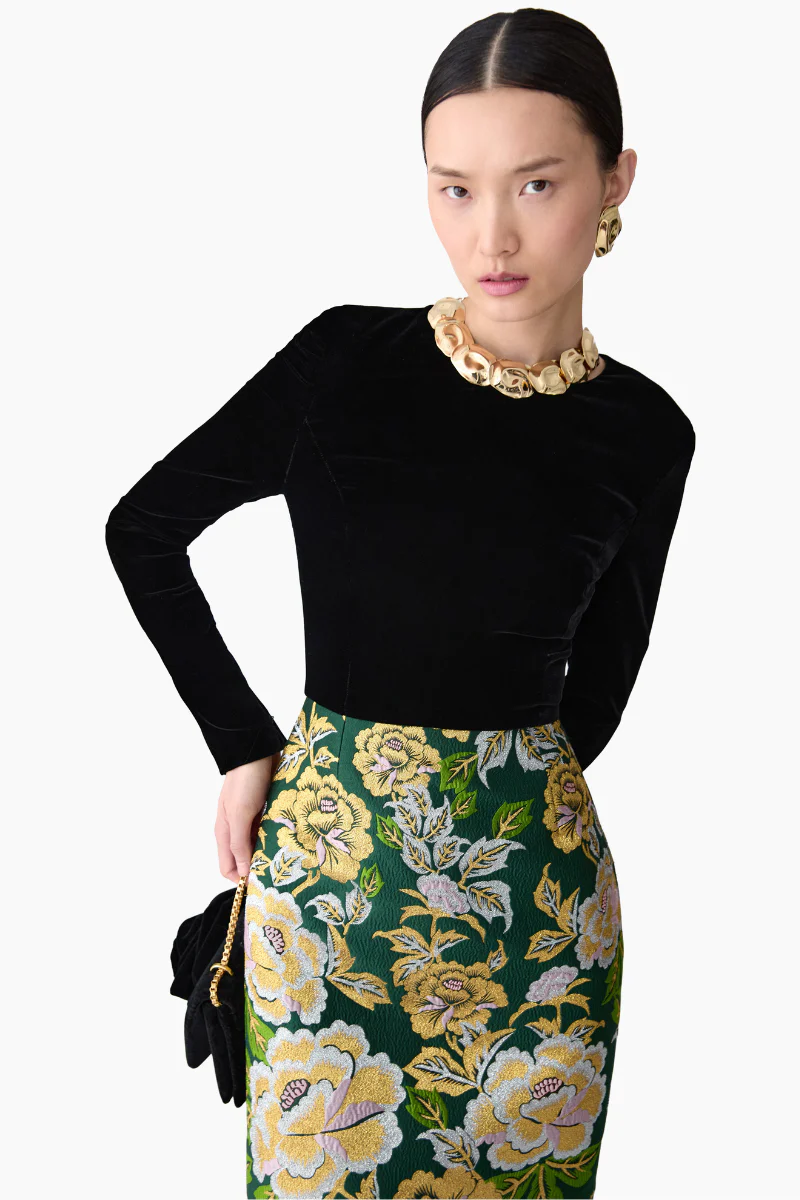 Floral Jacquard and Velvet Midi Dress - Image 4