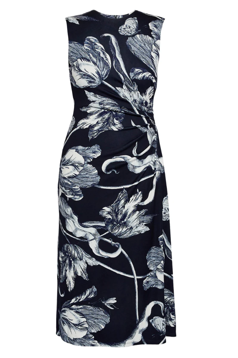Floral Print Ponte Jersey Midi Dress