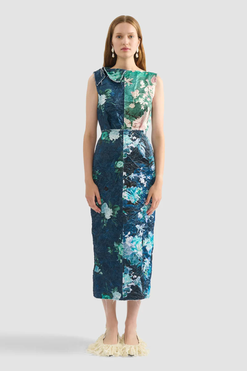 Floral Print Textured Midi Dress - Image 2