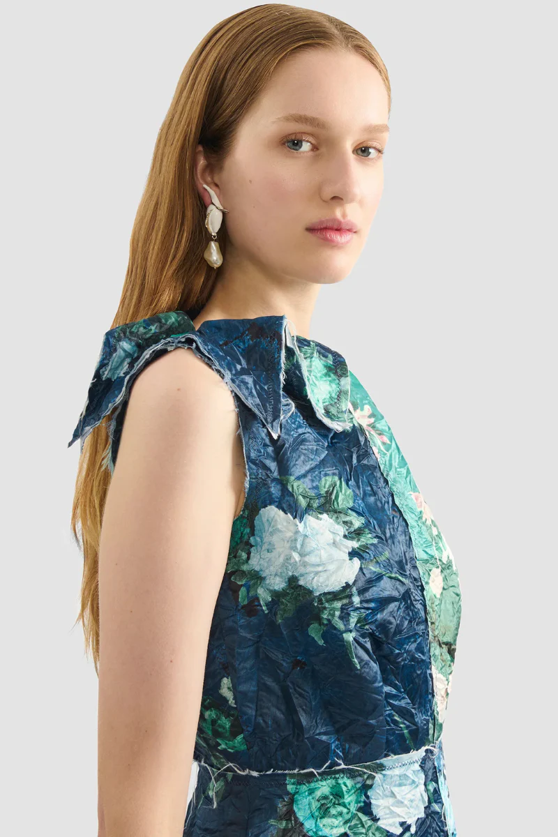 Floral Print Textured Midi Dress - Image 3