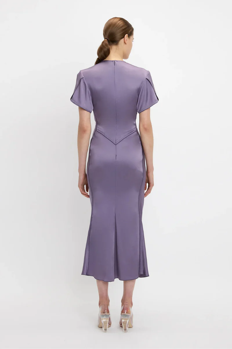 Gathered V-Neck Midi Dress - Image 3