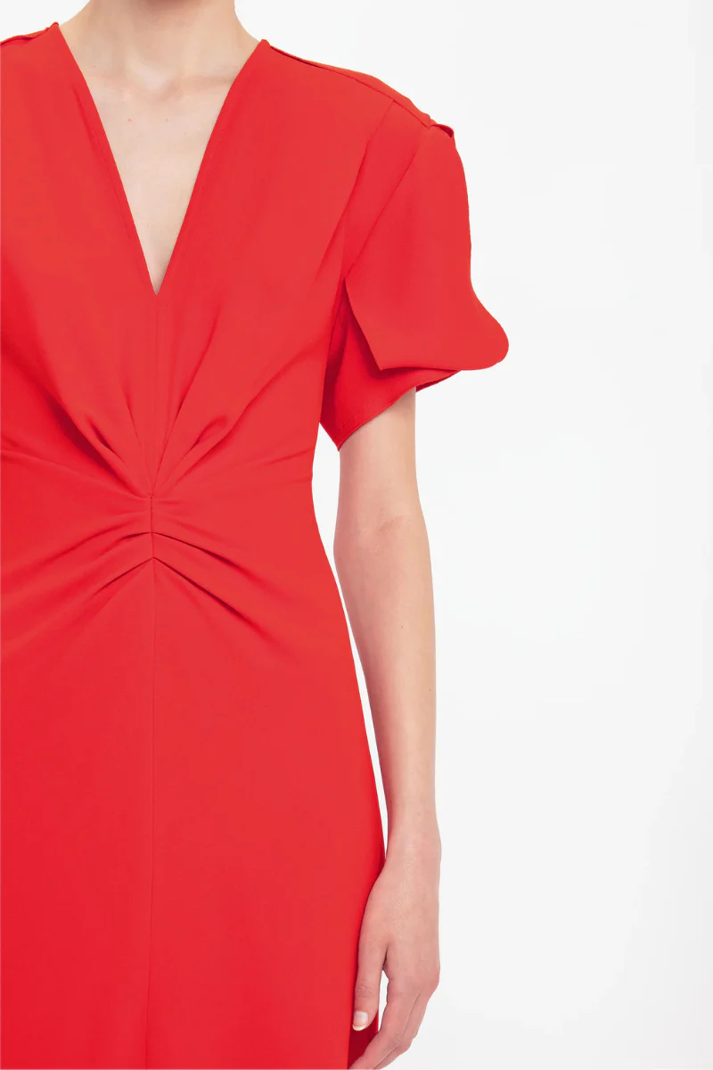 Gathered V-Neck Midi Dress - Image 3