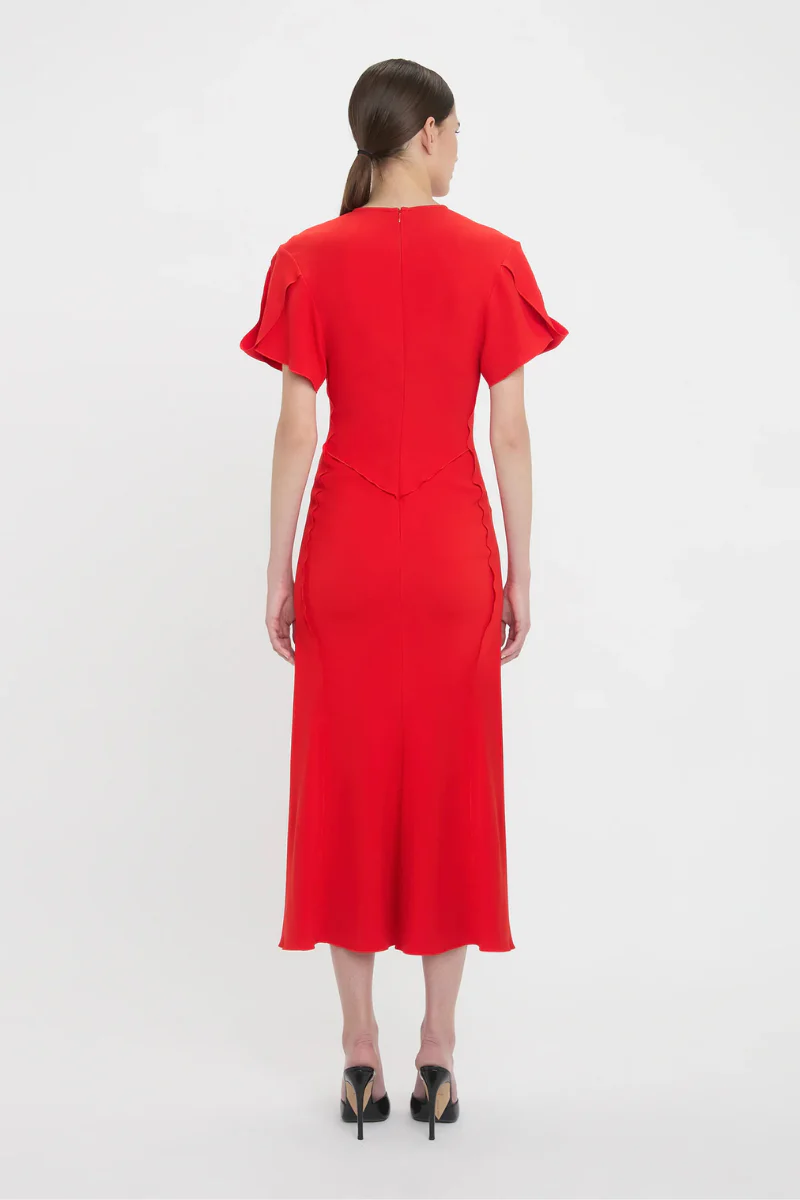 Gathered V-Neck Midi Dress - Image 4