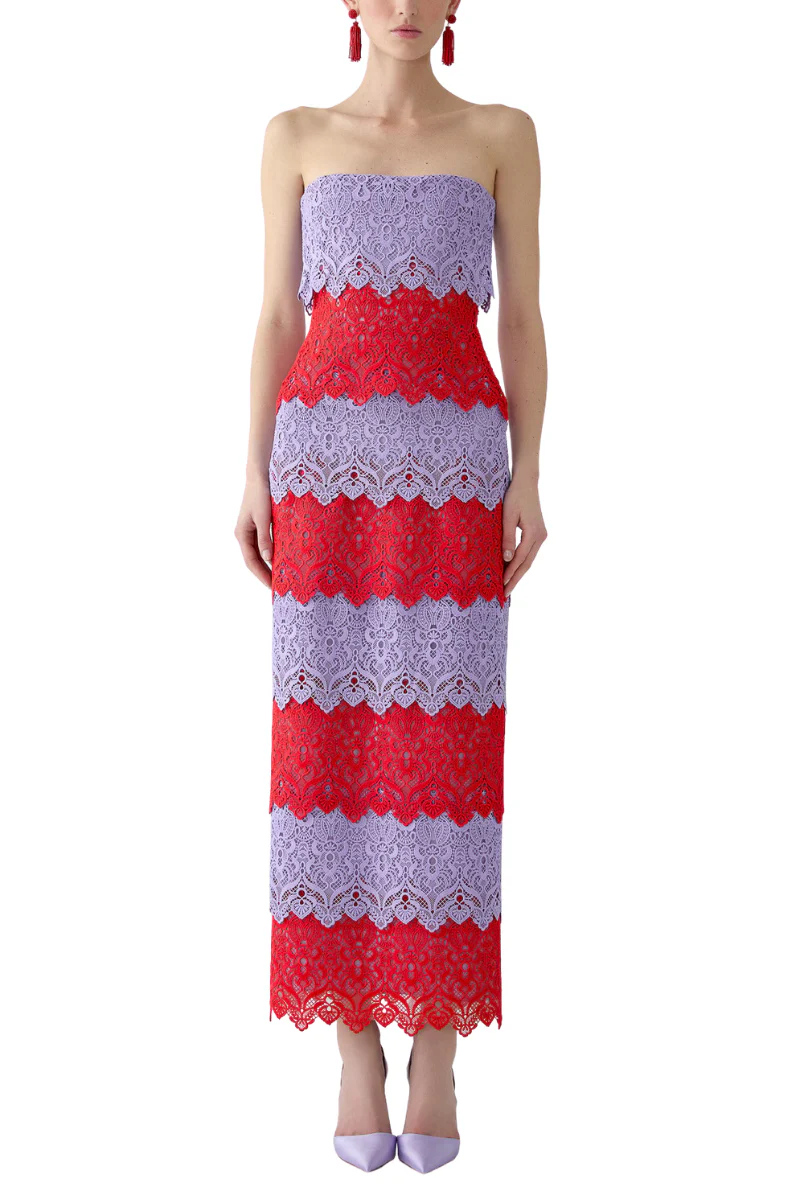 Lace Trim Strapless Dress