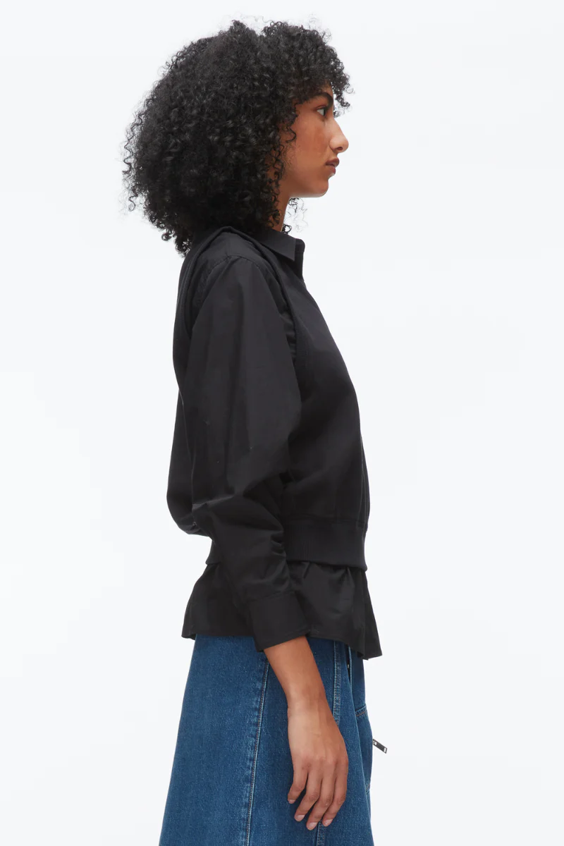 Layered Vest Ruched Sleeve Shirt - Image 3