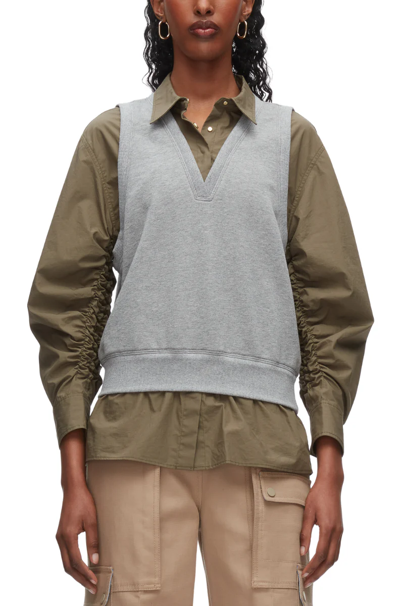 Layered Vest Ruched Sleeve Shirt - Image 5