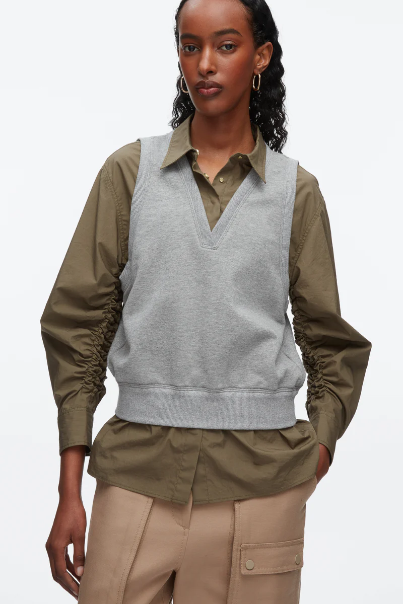 Layered Vest Ruched Sleeve Shirt - Image 6