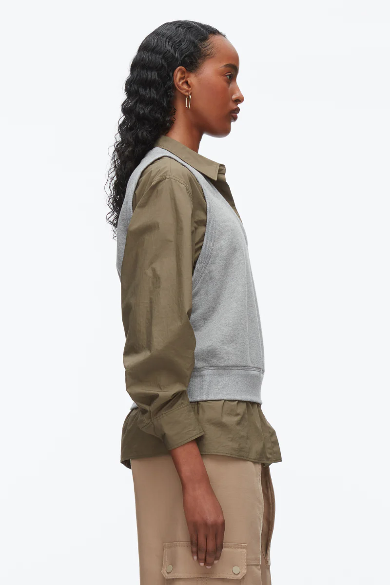 Layered Vest Ruched Sleeve Shirt - Image 7