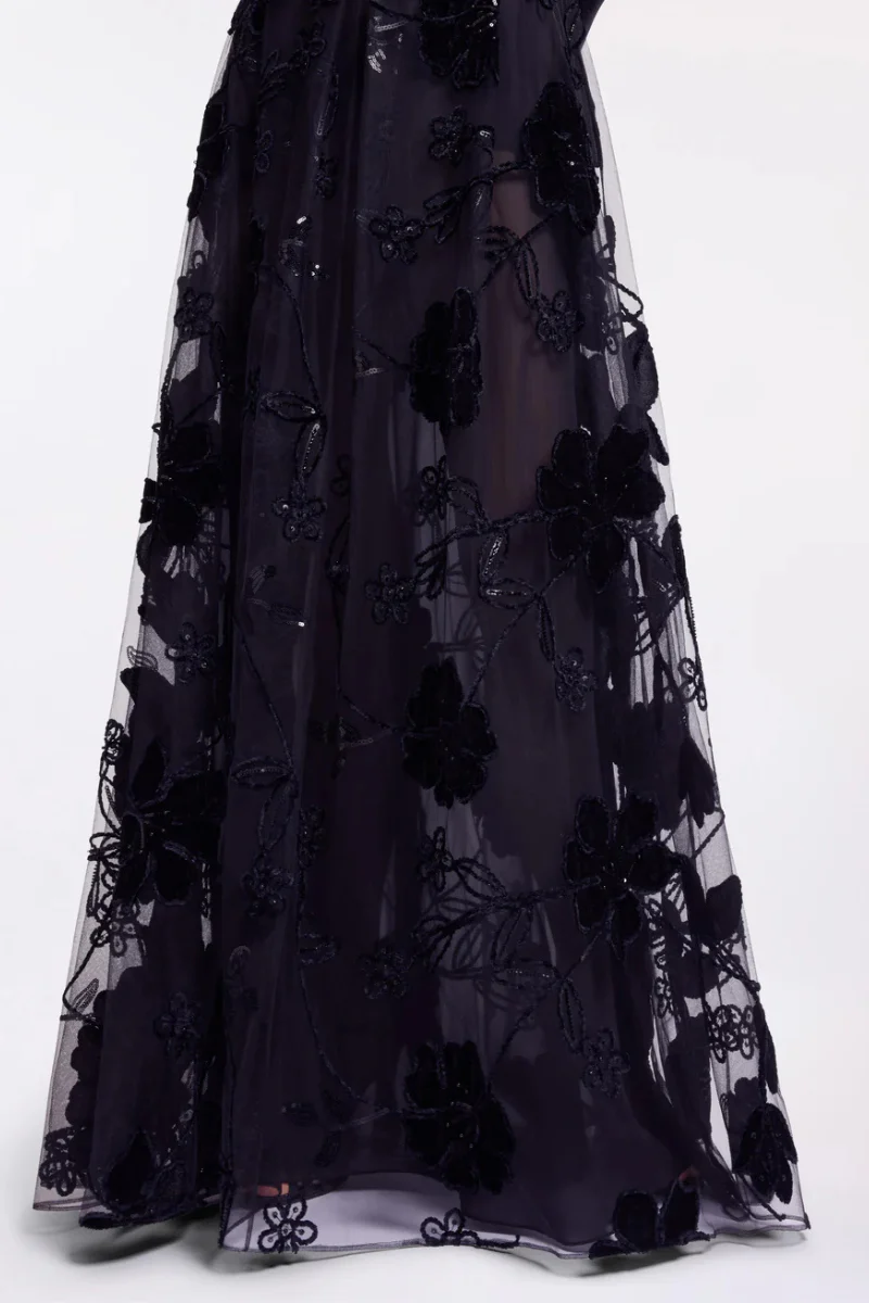 Off-The-Shoulder Velvet Embroidered Gown - Image 2