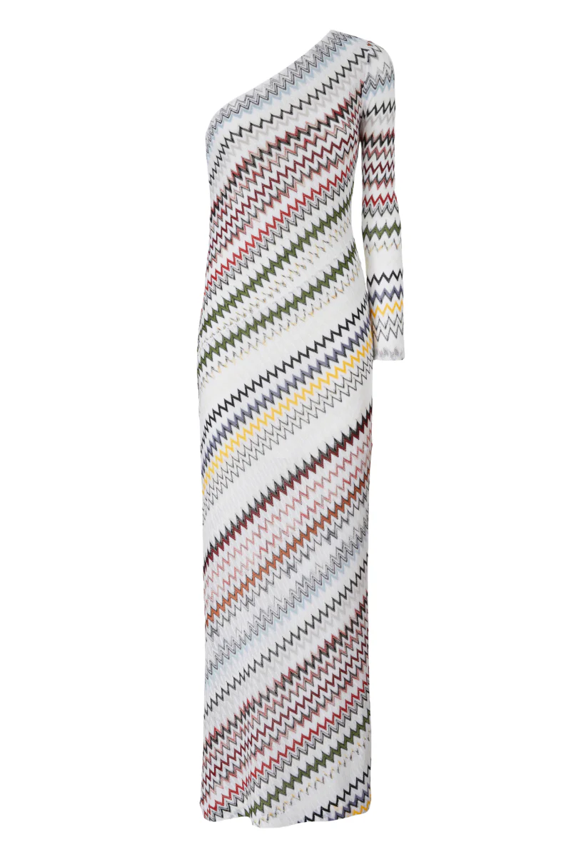 One-Shoulder Micro Chevron Gown
