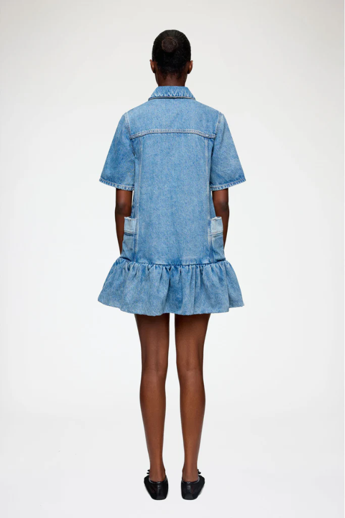 Patchwork Denim Peplum Mini Dress - Image 3