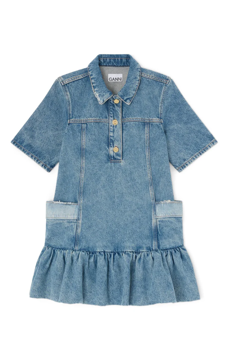 Patchwork Denim Peplum Mini Dress - Image 4
