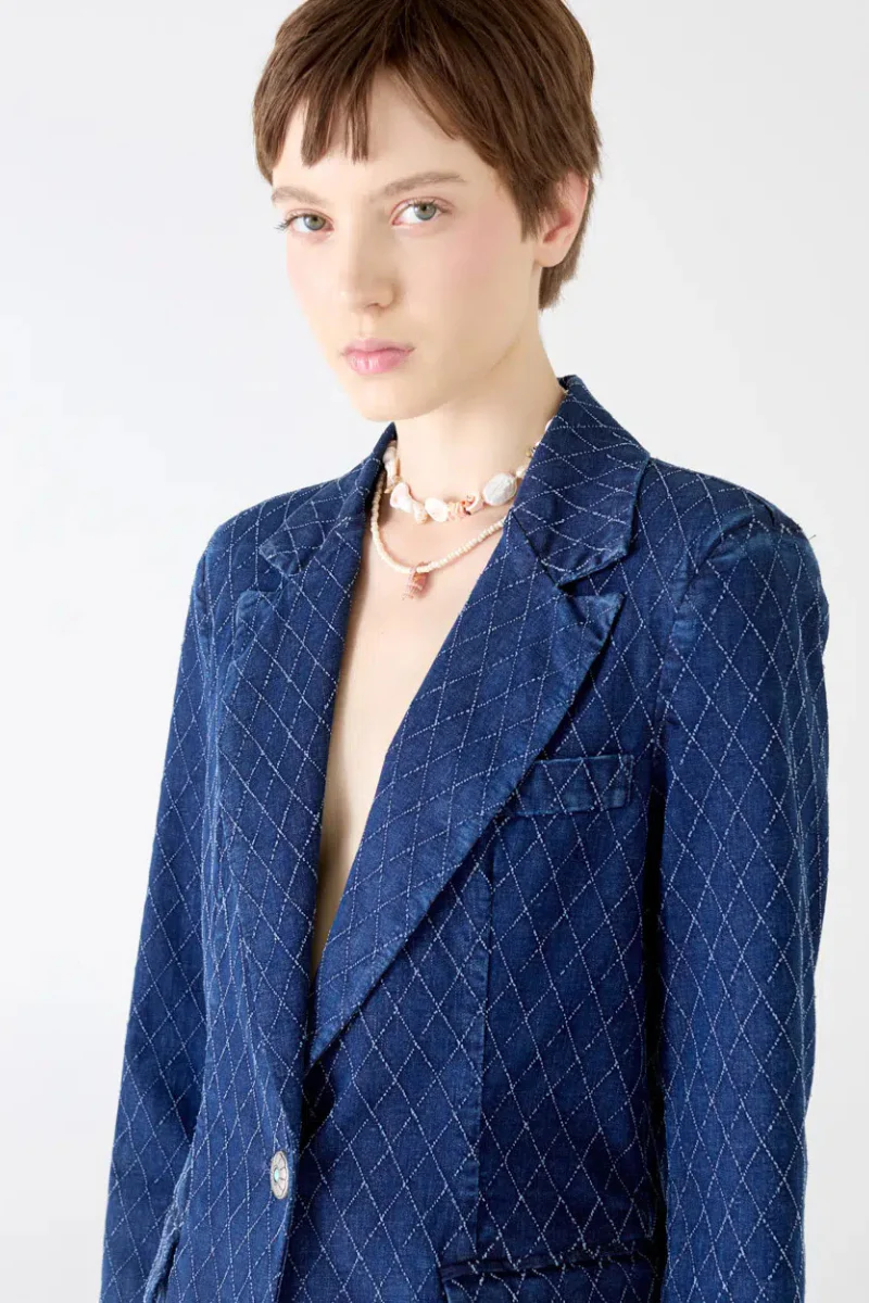 Pin Diamond Denim Blazer - Image 2