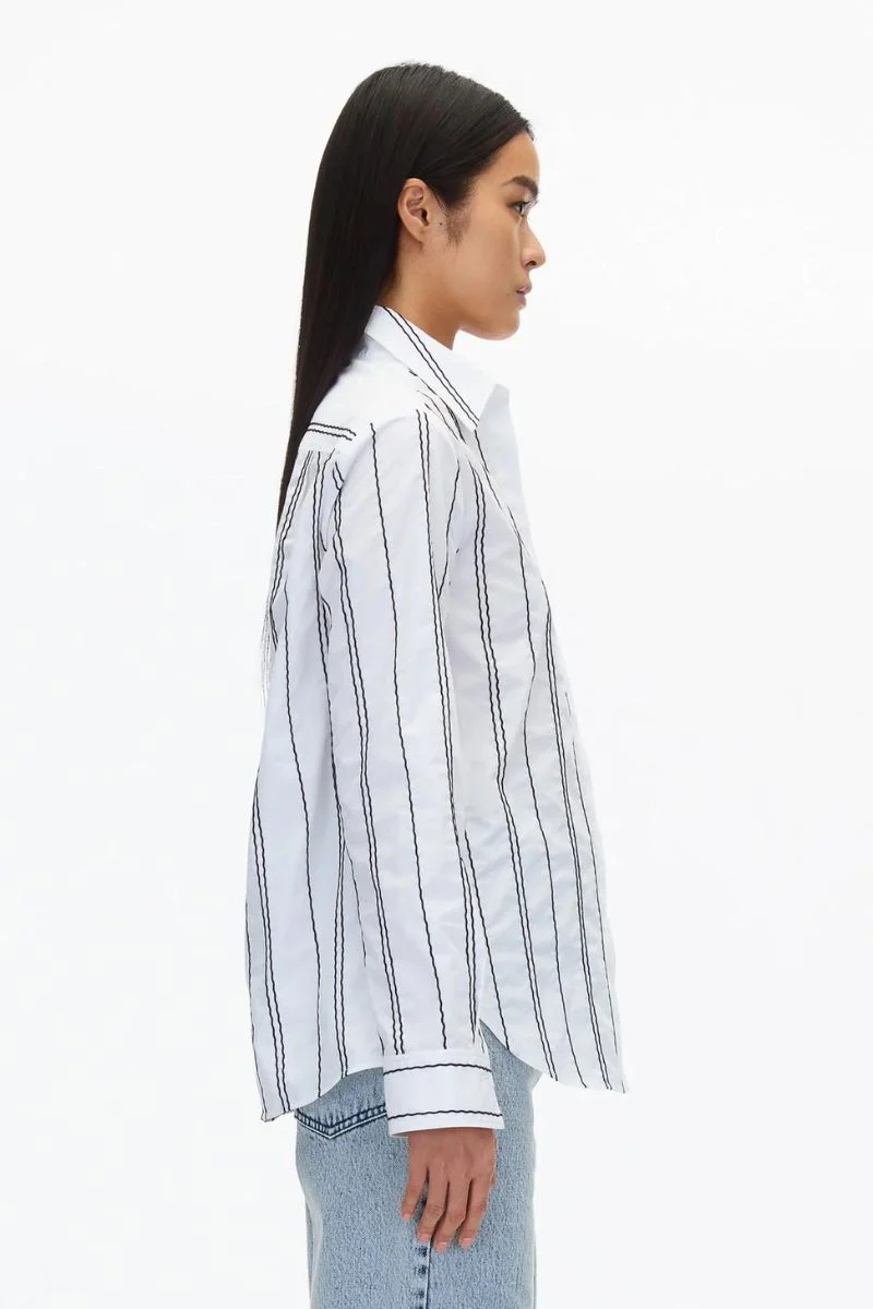 Poplin Shirt with Wave Embroidery - Image 6