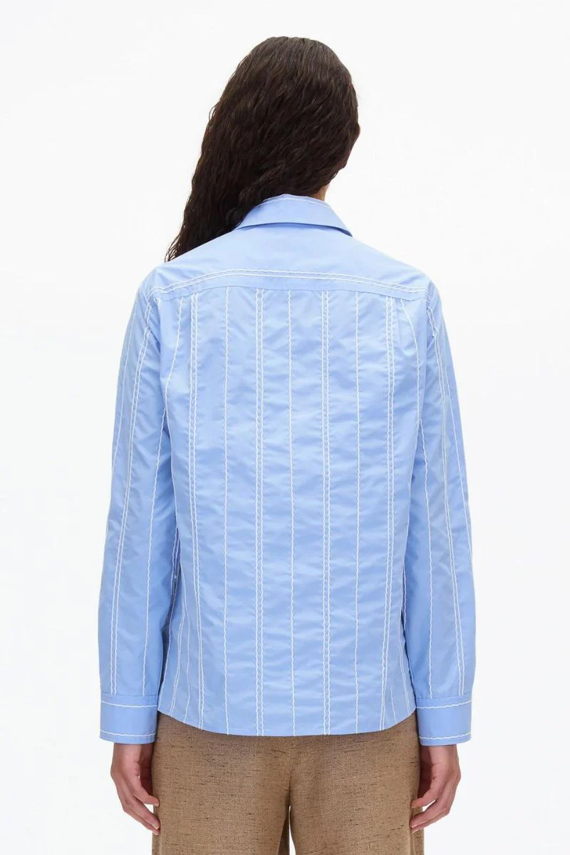 Poplin Shirt with Wave Embroidery - Image 9