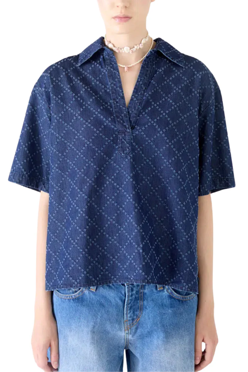 Quilted Chambray Polo Shirt