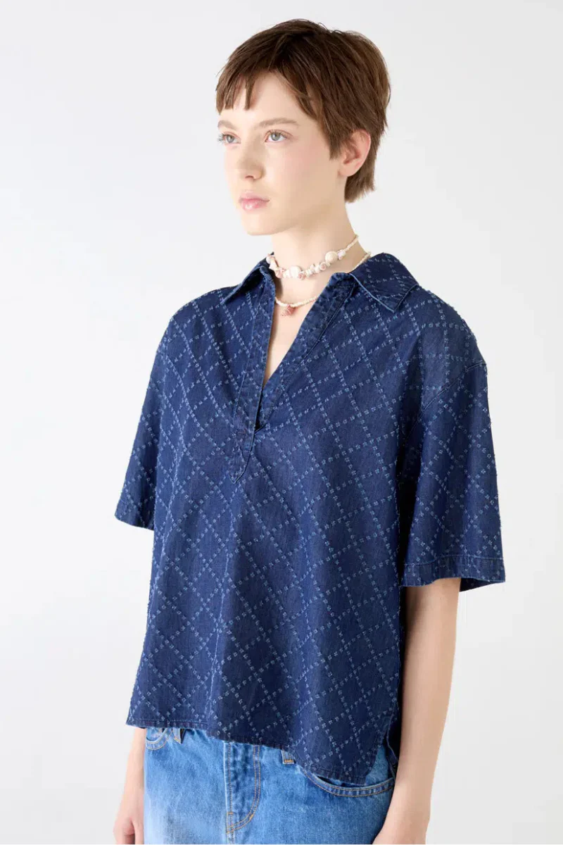 Quilted Chambray Polo Shirt - Image 2