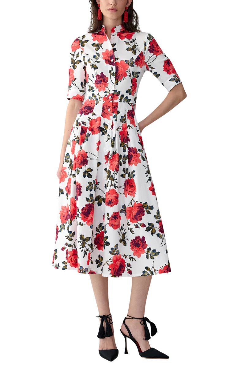Rose-Print Shirt Dress
