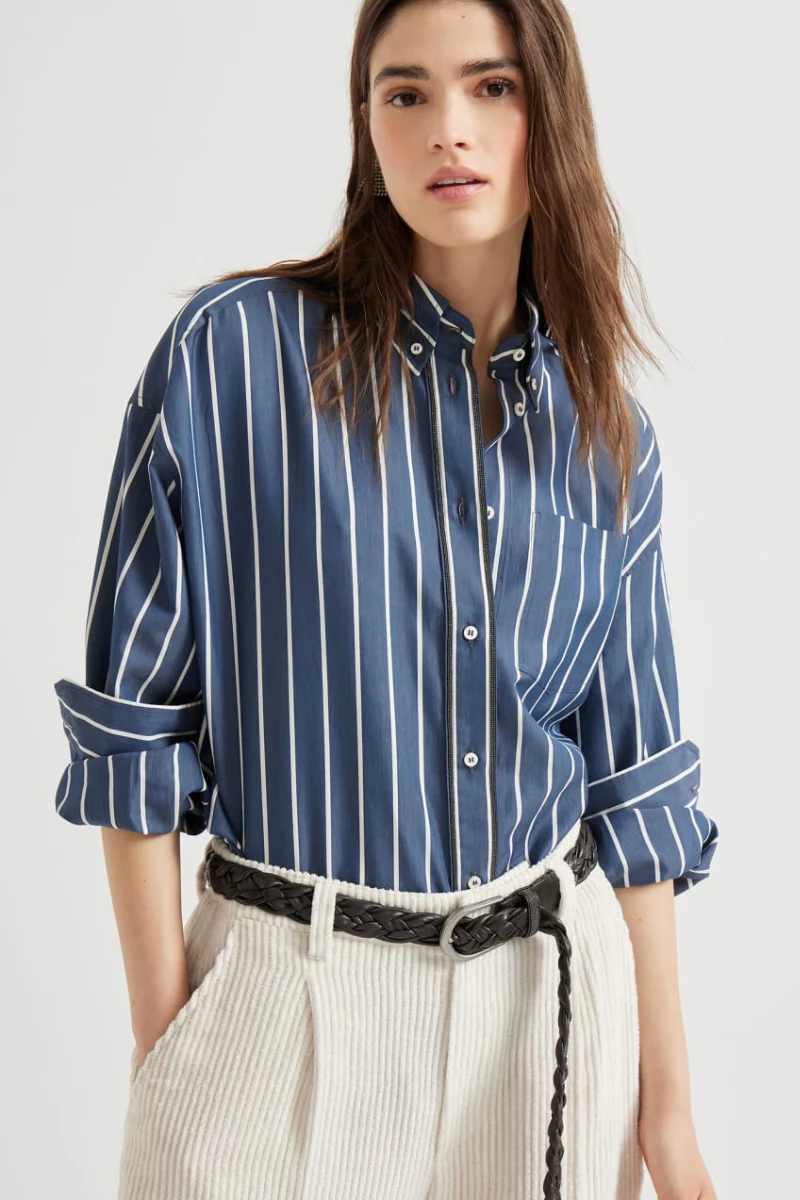 Striped Shiny Trim Poplin Shirt - Image 2