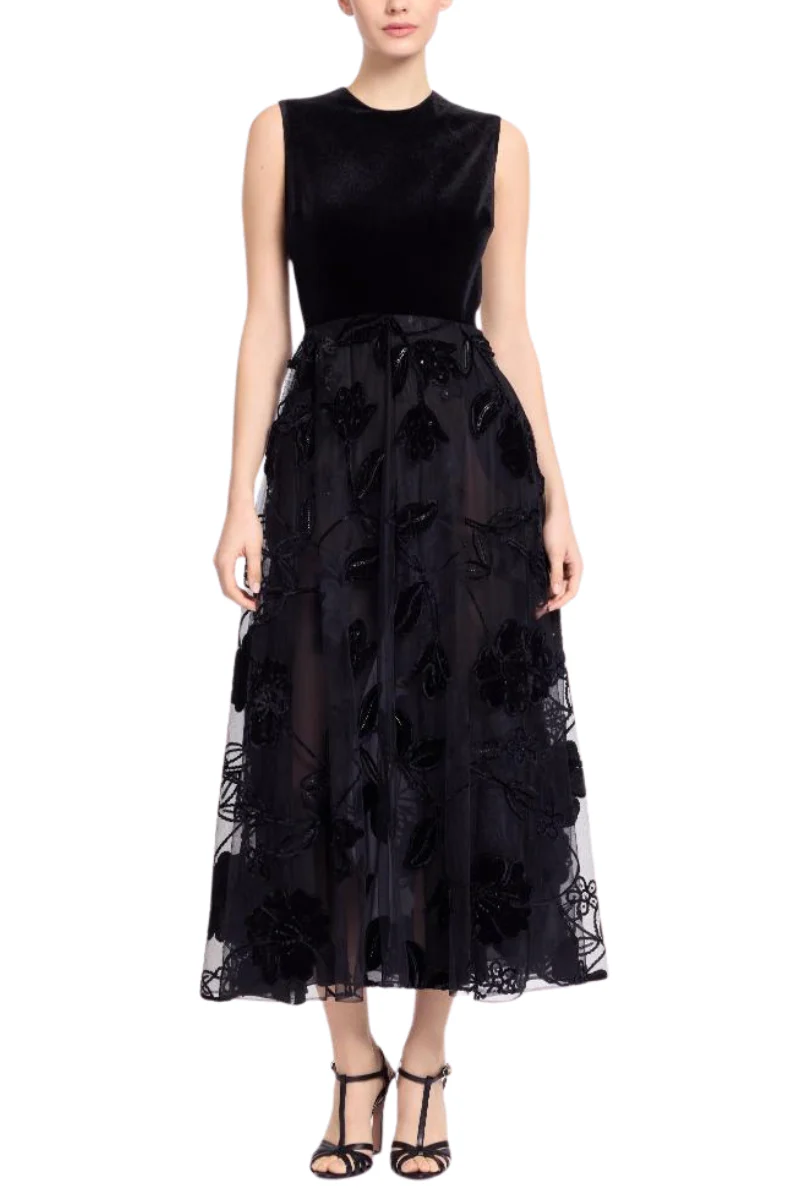 Velvet Embroidered Midi Dress