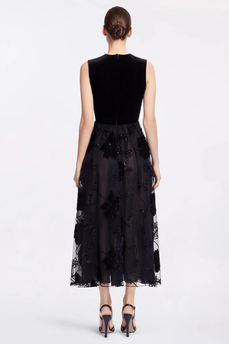 Velvet Embroidered Midi Dress - Image 3